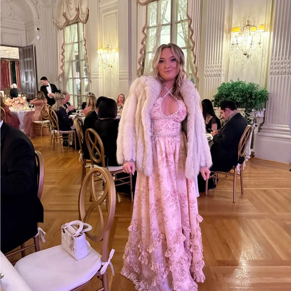 V. Chapman - Scarlette Dress in Peach Tapestry with Pearl Accents - Picture 8 of 9